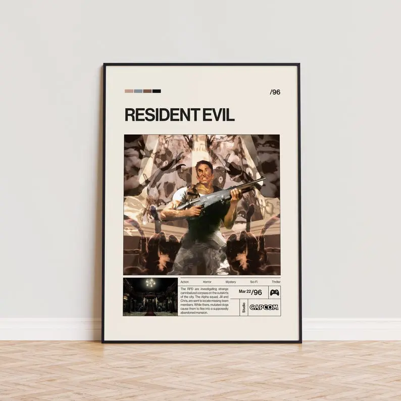 Resident Evil Poster, Video Game Poster, Minimalist Game Print, Gaming Room Poster, Gamer Gift, Gaming Print Poster, Gaming Wall Art