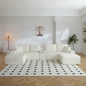 Aobtkel 150'' U-Shape Modular Sectional Cloud Couch Sleeper with Chaise, Premium High-Density Foam, Plush Corduroy Upholstery, Deep Seating, No Assembly Required, Modern Durable Couch for Living Room, Apartment Furniture