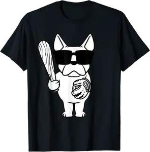 French Bulldog Dog With Baseball Bat And Glove Baseball T-Shirt - Alaishasmith Shop 76B0B5G794MM