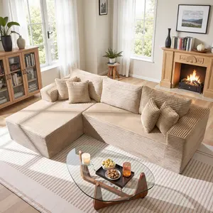 106 Inch Extra Long L-Shaped Modular Sectional Sofa with Chaise Lounge - Memory Foam Cushioning, Deep Seat Corduroy Sleeper Sofa Bed, Easy Assembly, Left/Right-Facing Chaise, Modular Design for Large Living Room, Durable Frame & Easy-Clean Fabric