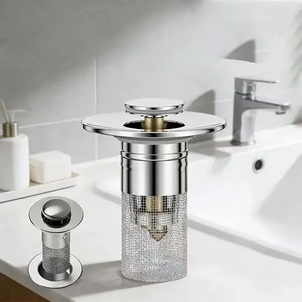 Bathroom Sink Drain Stopper for US Universal Replacement, Pop Up Drain for Bathroom Sink with Stainless Steel Filter Basket Hair Catcher, Sink Drain Strainer for 1.1-1.45 Inch