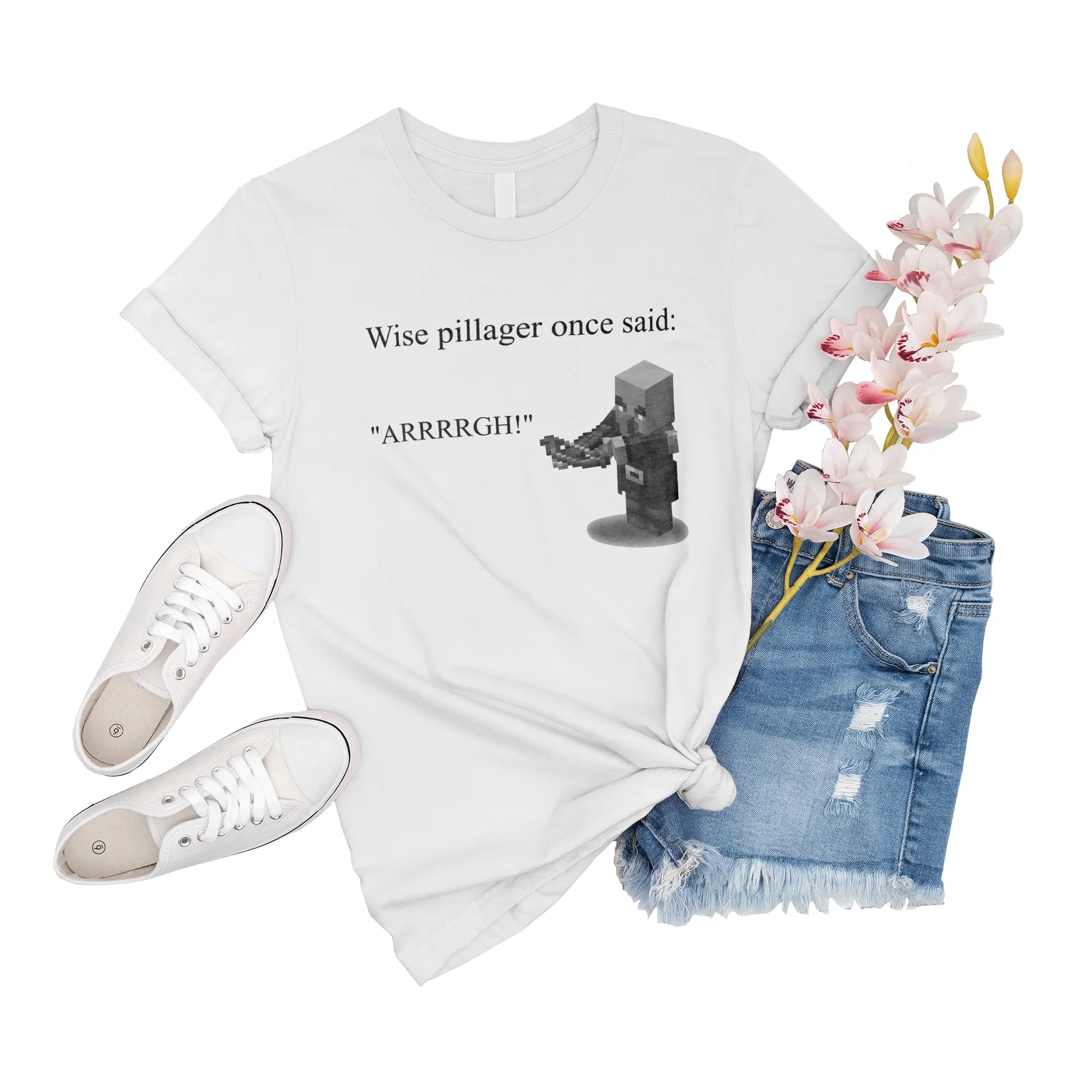 T-Shirt Unisex Minecraft Memes Wise Pillager Big Short Shirts Gift For Men Family Shirt Friend Event Tee Novelty Sleeve