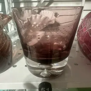 amethyst hand blown short low ball glass purple bubble base