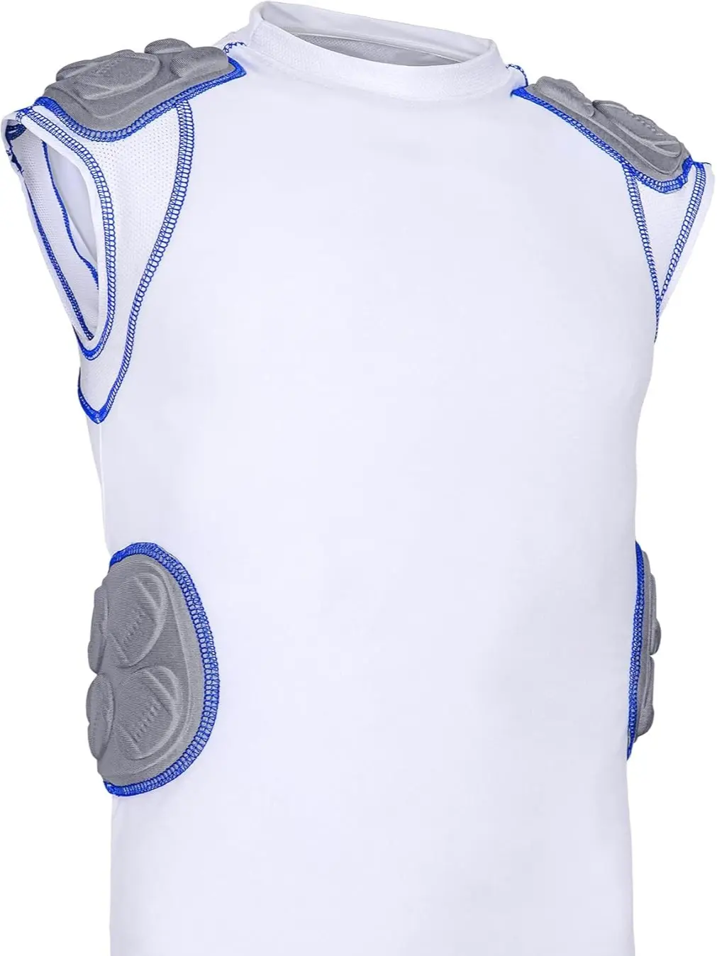 Exxact Sports Defender Youth Padded Football Shirt - Football Rib Protector with Shoulder & Spine Pads, 5-Pad Football Compression Shirt (White)