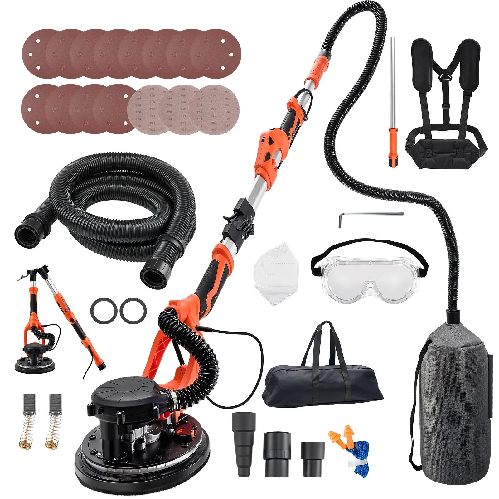 Drywall Sander 1150W With Vacuum Dust Collection, 5-Speed 800-1700 RPM, LED Work Light, Foldable And Extendable Handle, Popcorn Ceiling Removal Tool, Includes 15 Sanding Discs, Ideal For Smooth Finishes And Quick Renovations