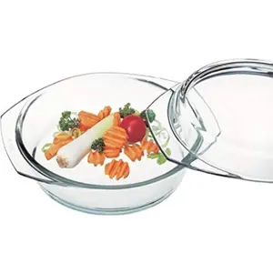 Casserole Dish With Lid, 24 Ounce Round Glass Cookware, Oven and Microwave Safe Borosilicate Glass,   0.75 Qt