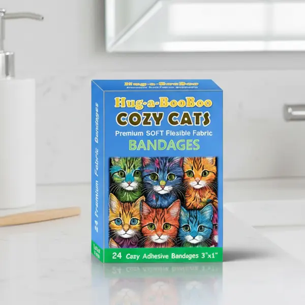 Vibrant Kitty Latex-Free Hypoallergenic First Aid Adhesive Bandages, 3"x0.75" Soft Fabric Wound Covers for Everyday Use, Flexible Health & Medical Supplies, Purr-Fect Gift