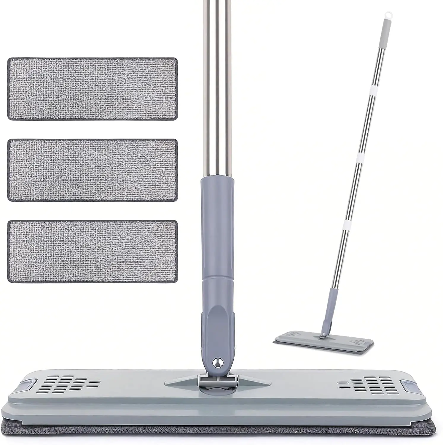 Lightweight Flat Microfiber Mop Set with 3 Cloth Pads, Adjustable 29-49in Handle, Wet-Dry Slide Design for Hardwood, Laminate Tile Vinyl Floors & Windows, Bathroom Kitchen Household Cleaning Supplies