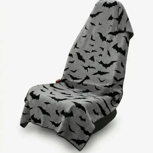 Bat Print Car Seat Cover Towel, Halloween Front Bucket Seat Protector for Cars SUVs Trucks, Sweat Absorbent Terry Cloth, Universal Fit, Quick Dry, Non Slip, Washable, Gym, Beach, Travel Car Interior Accessory