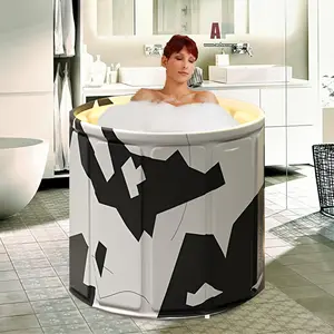 Portable Bathtub For Adults Foldable SPA Soaking Standing Bath Tub For Shower Stall, Freestanding Non-Inflatable Hot Ice Bath Tub With Thickened Thermal Foam To Keep Temperature.Home Outdoors Gyms, Quick Opening Without Installation31.49 in*25.98 in