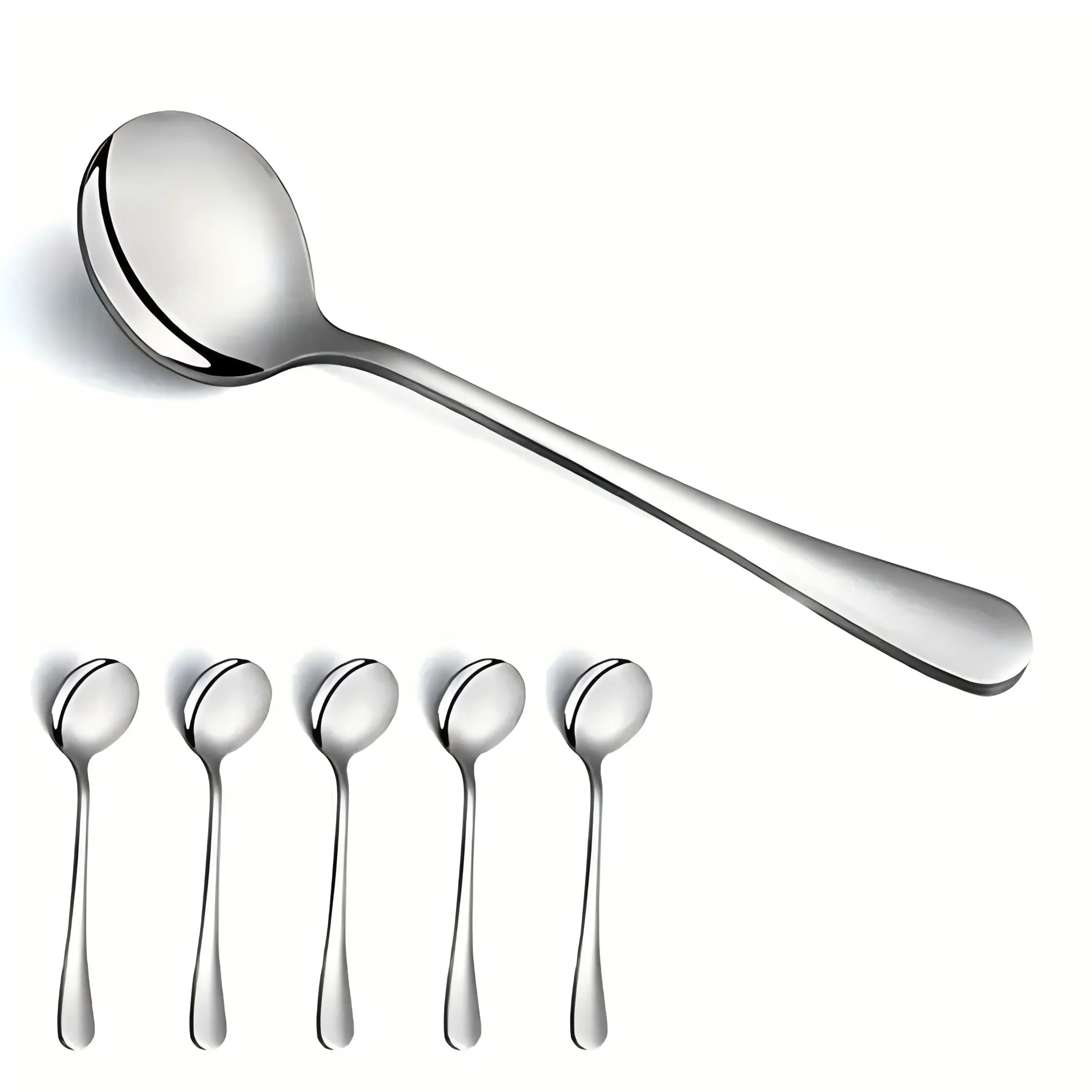 5-Piece Stainless Steel Utensils Soup Spoon Set, Spoons Stainless Steel, 6.57 Inch Round Head Cutlery, Ideal for Soups, Salads, Snacks, Curry, Potato Mash, Ice Cream, Dishwasher Safe