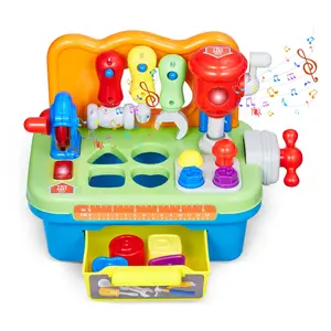 VEVOR Musical Workbench Toy,  Sounds & Lights, Musical Learning Workbench for Toddler Age 2 Years and Up, Baby Pretend Play Tool Set, Infant Shape Sorter Activities, Kids Pounding Game, Boys & Girls