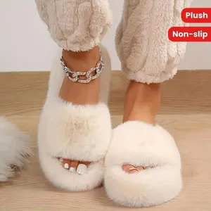 Comfy Women’s Fuzzy Plush Slippers – Faux Fur Lined Slide Shoes with Anti-Slip Sole, Non-Slip Feature, Open Toe Design, Ideal for Indoor Use - Girls’ Clothing
