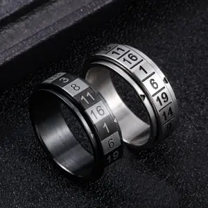 Classic 316L Stainless Steel Random Numbers Game Rotation Ring (Size 8-12)