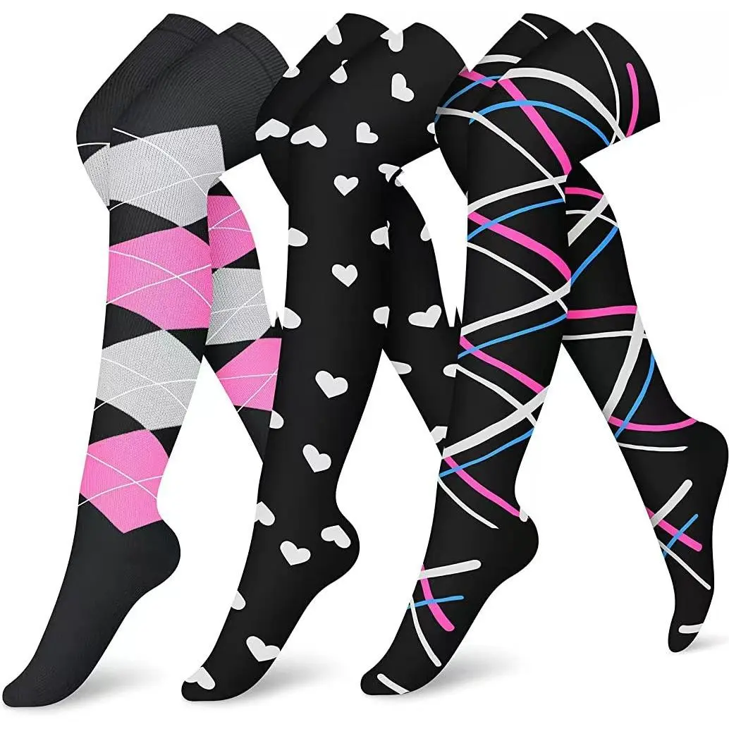 Over-Knee Sports Compression Socks Anti-Fatigue Support for Running Cycling Gym Workouts Quick-Dry Polyester Fabric Multi-Functional Performance Unisex Fit High Compression Socks Compression Knee-High Socks Pattern Floral Women Thigh Striped stockings Tub