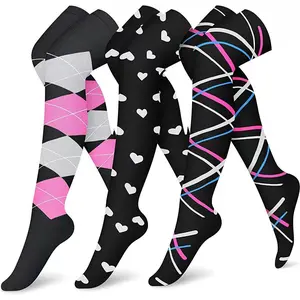 Over-Knee Sports Compression Socks Anti-Fatigue Support for Running Cycling Gym Workouts Quick-Dry Polyester Fabric Multi-Functional Performance Unisex Fit High Compression Socks Compression Knee-High Socks Pattern Floral Women Thigh Striped stockings