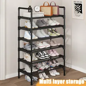 1pc Multilayer Simple Shoe Rack, Multi-Functional Shoe Organizer, Space-Saving Storage Shelf, Reinforced Metal Pipe, Elongated Plastic Brackets, Suitable For Entrance, Closet, Hallway, Bedroom, Garage