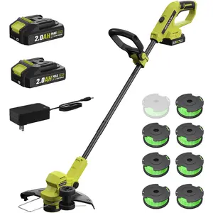 Swiilpo String Trimmer, 20V 12-inch Cordless Weed Wacker with Auto Line Feed, 2 X 2.0Ah   Lawn Edger with 8 count Grass  Spool Line, Fast Charger Included, Lemon GreenQuesear