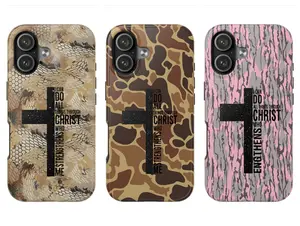Vintage I Can Do All Things Through Christ Who Strengthens Me Camo Cross Phone Case- Compatible with iPhone 17, 16, 15, 14, 13, 12, 11, 8, SE, XR, X, XS Max, Pro, Plus
