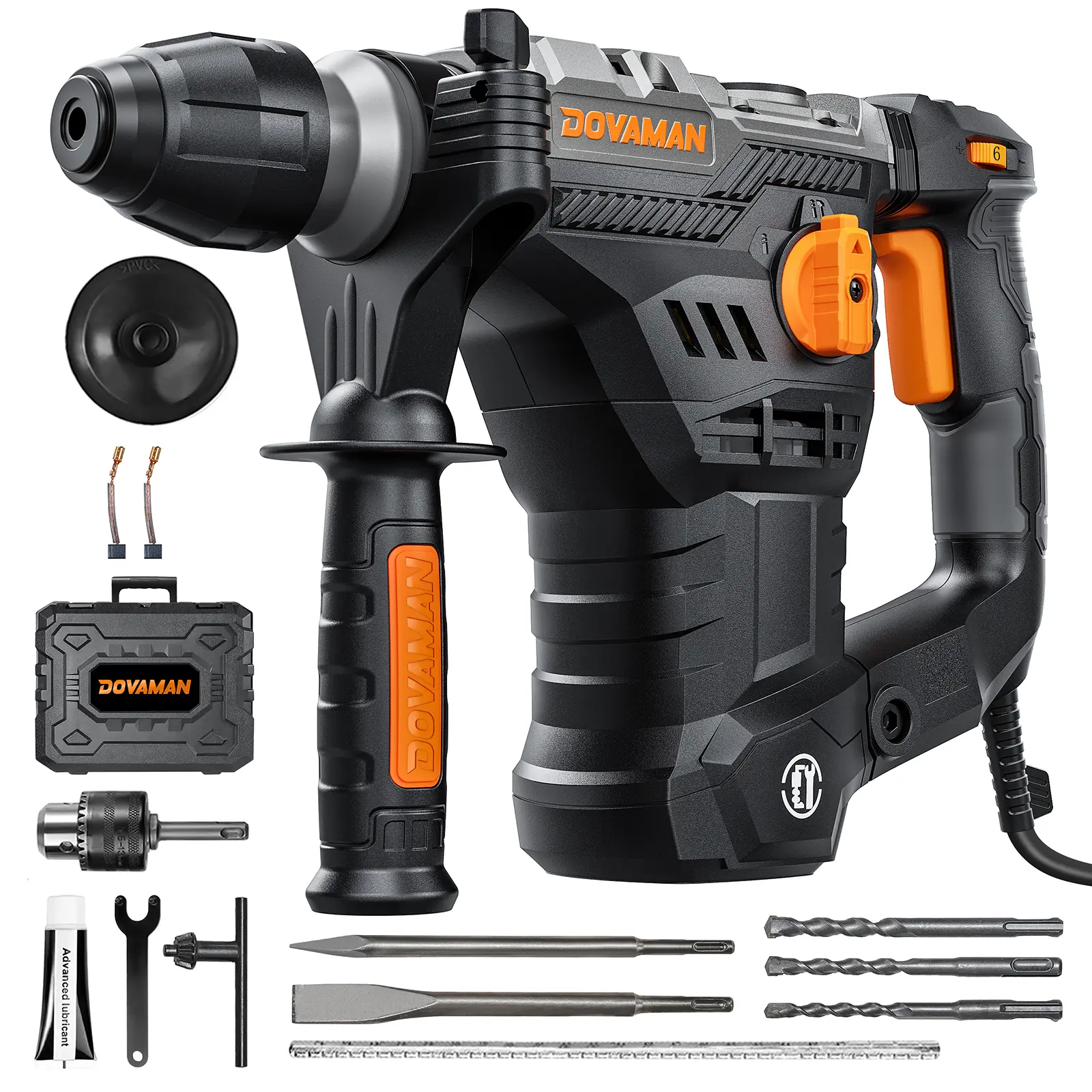 #summerfinds DOVAMAN RH15A 1-9/16'' SDS-Plus Rotary Hammer Drill, 4 Functions in One Knob, Safety Clutch, 6 Speeds, 4350BPM / 900RPM, Fit for Concrete, Wood, Steel,#Summervibes Power Tools