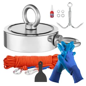 VEVOR Magnet Fishing Kit, TikTokShopBlackFriday, 1700 LBS/771 Kg Double-Sided Pulling Force Strong Magnet Fishing Kit, Rare Earth Neodymium Magnetic Fishing Kit Includes Grappling Hook, Heavy Duty Rope, Gloves and Eyebolt