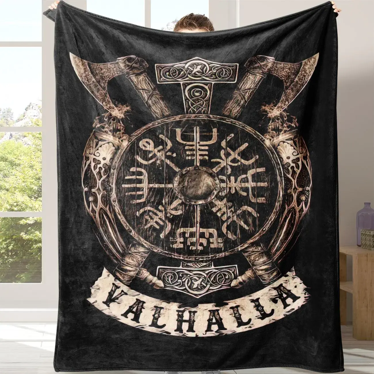 Viking Valhalla Pattern Polyester Throw Blanket - Soft, Modern, Good Warm Retention, Machine Washable for Home, Office Use
