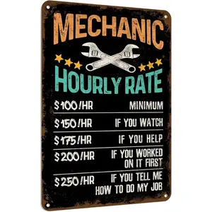 Mechanic Shop Hourly Rate Rules Metal Tin Sign Funny Mechanic Gifts Garage Sale Signs Office Decor For Men