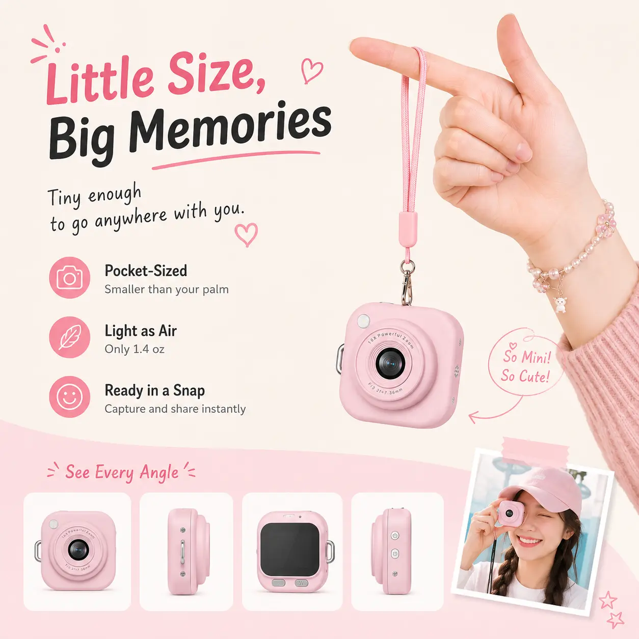 Mini Keychain Digital Camera, Y2K Pocket-Size 2.5K HD Retro Camera with 32GB TF Card, Portable Vlog Camera for Kids, Students, Travel & Graduation Gifts