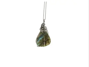 Couture Crystalz - The Vortex - Sterling Silver Wrapped Labradorite Crystal Pendant Necklace