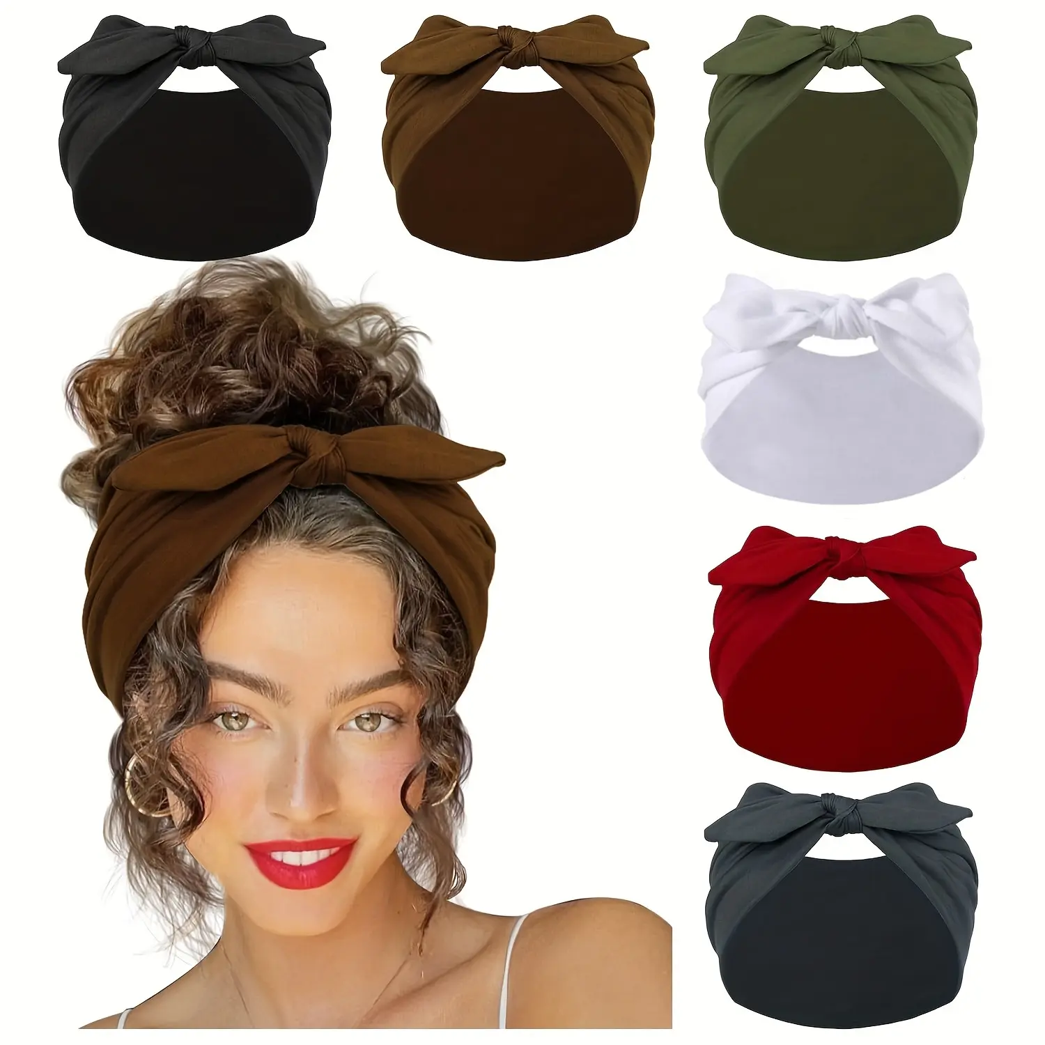 6pcs Rabbit Knot Hairbands, Elastic Fashion Bunny Ears Bow Headscarf, Sweat Absorbent Yoga Sports Headband,  Spring & Summer Style, Workout Headband, Elastic Headbands