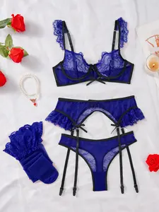 Christmas Five-Piece Set, Sexy Lace Underwear, Adjustable Bra and Thigh Garters, Romantic Midnight Socks, Perfect for Private Parties