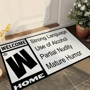 W Logo Velvet Area Rug - Washable, Soft, Anti-Slip Rubber Back, Furniture Decor for Living Rooms, Bedrooms