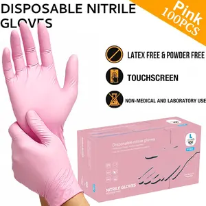 100pcs/box, disposable pink nitrile household cleaning gloves, powder-free, latex-free, waterproof, left and right hand universal, PVC material, ideal for cleaning, kitchen, dishwashing, pet washing, hair salon, toilet washing - home and outdoor use.