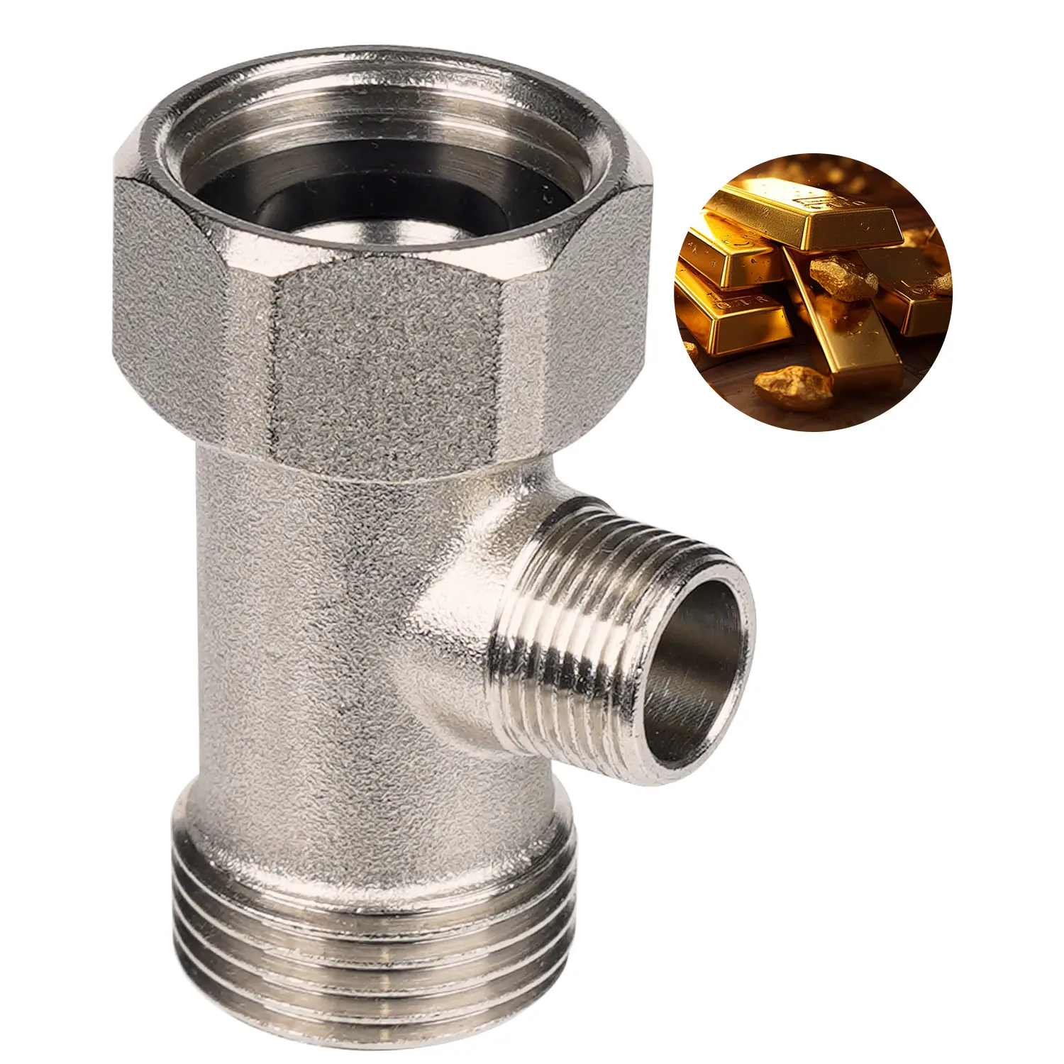 Hibbent Bidet T Adapter, Metal T Valve for Bidet(7/8” x 7/8” x 3/8”), 3 Way Tee Connector Bidet Attachment for Toilet Metal Bidet