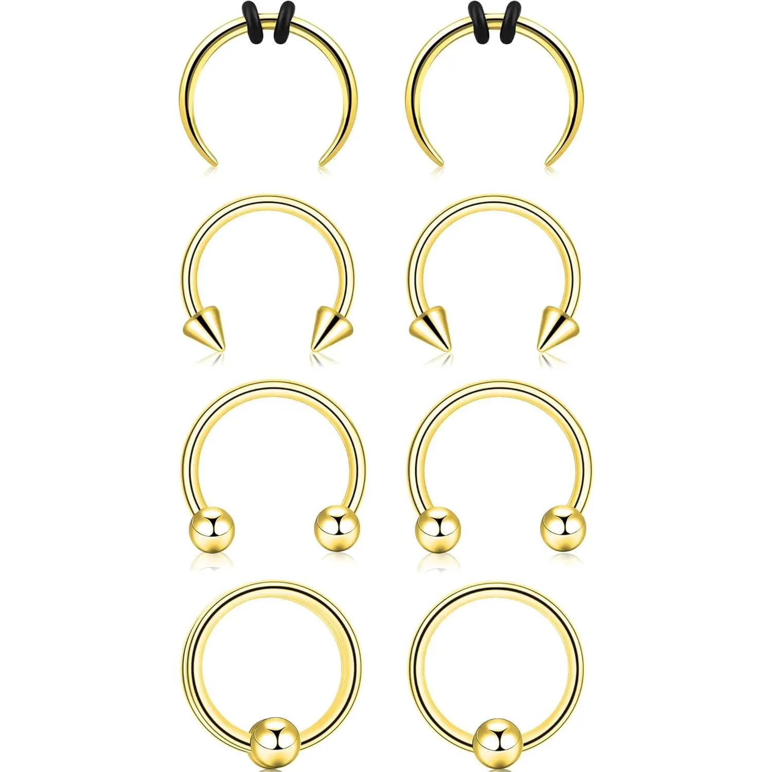 8 count Septum Rings 2G 4G 6G 8G 10G 12G 14G 16G Stianless Steel Septum  Hoop Spike Horseshoe Septum Pincher Eyebrow Lip Nose Helix Tragus Daith Rook Spetum Strechting Kit for Women Men 10mm/12mm
