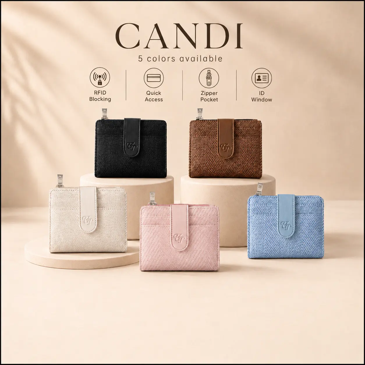 UNDER THINKER Candi Small Wallet for Women, RFID Compact Bifold Card Holder with Zipper Coin Pocket, ID Window, Gift for Her or Mother SIMP