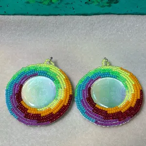 Rainbow Spiral Beaded Earrings - Native American Beadwork