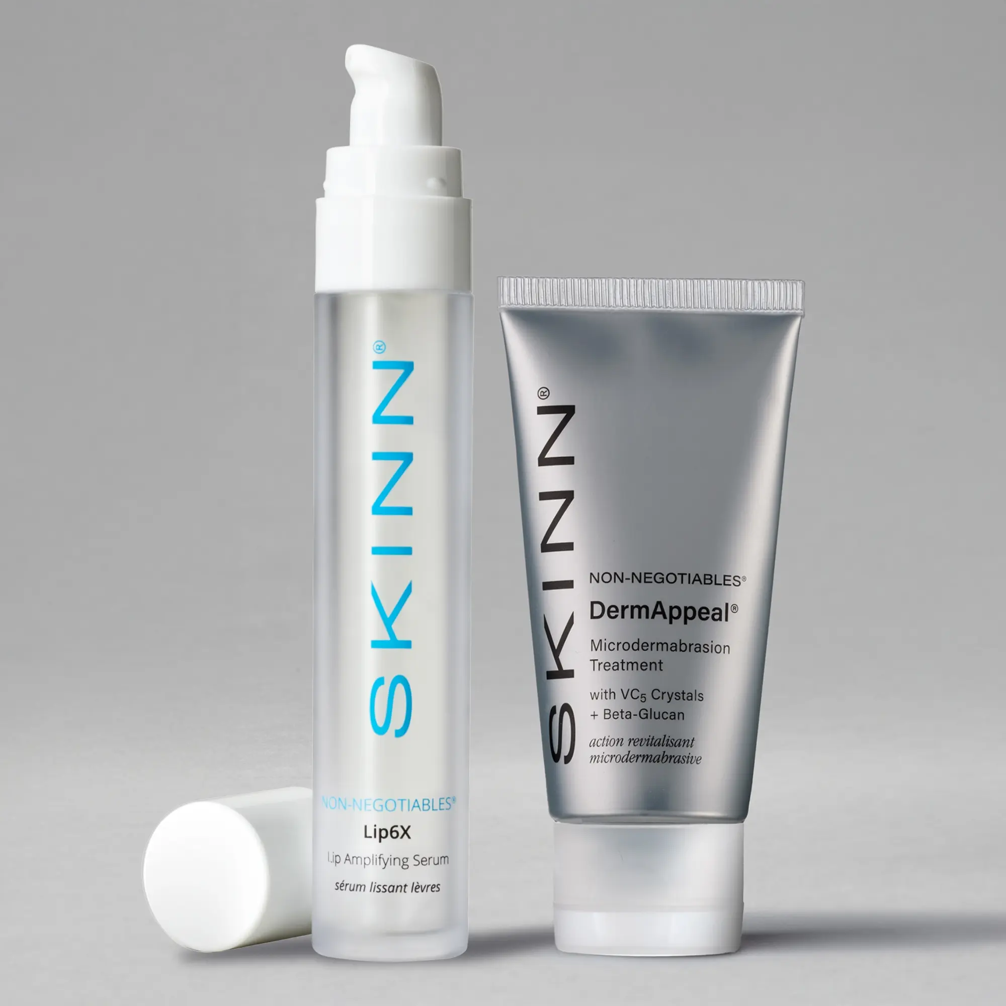 SKINN Cosmetics: 2 Best-Selling Favorites – DermAppeal Vitamin C Microdermabrasion Exfoliator + Lip6X Natural Collagen-Building Lip Serum