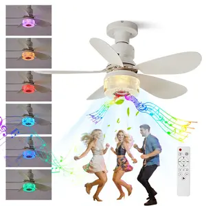 RGB Socket Fan Light with Remote Embedded Ceiling Fan, Bluetooth-compatible Speaker, Crystal RGB Lampshade, Music Sync Led, Ambient Led Lighting, Adjustable Lighting, No Noise, Small Bedroom Ventilator