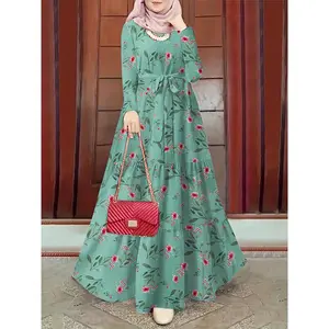 2023 New Muslim Middle Eastern Round Neck Printed Elegant Abaya