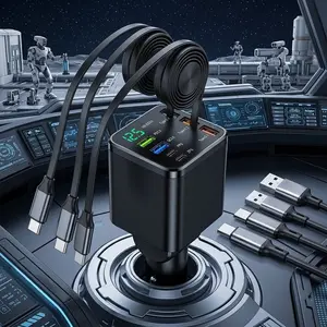 2026 Retractable Car Charger 7 in 1 Fast Charging Car Charger Retractable Cable USB Type C Multi Ports Car Charger Adapter Compatible