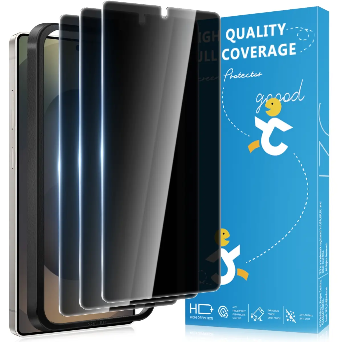 JavoYion 3 Pack for Samsung Galaxy S25 Ultra Privacy Screen Protector With Installation Frame, Anti Spy Private Tempered Glass, Fingerprint Unlock, HD Clear, screen protectors s25 ultra