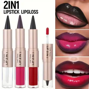 Dual-Ended Lipstick & Lip Gloss Set, Matte Outline Lipstick & Mirror Finish Glossy Lip Gloss, Beeswax, Perfect Gift Idea, Long-Lasting Shine Effect, Long Lasting Lipsticks