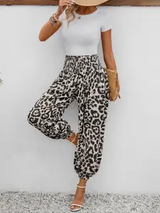 Women's High Waisted Leopard Print Jogger Pants, Casual Fashion Long Trousers, Spring & Fall Daily Wear, Loose Fit Elastic Waist