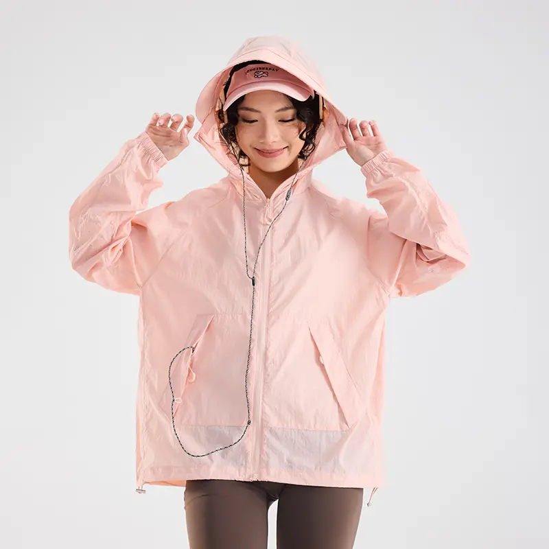 Women’s New Summer Ice Silk Hooded Sun Outerwear - Lightweight, Breathable, Quick-Drying Windbreaker with UV Protection, Comfortable for Beach, Travel, Outdoor Activities, Tops, Coats