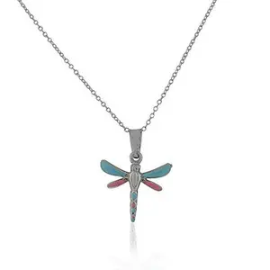 Spring Dragonfly Silver Pendant Necklace, Adults' Adjustable Silver Chain Jewelry, ASL1276 Model with Enamel Detail & Lightweight Fit