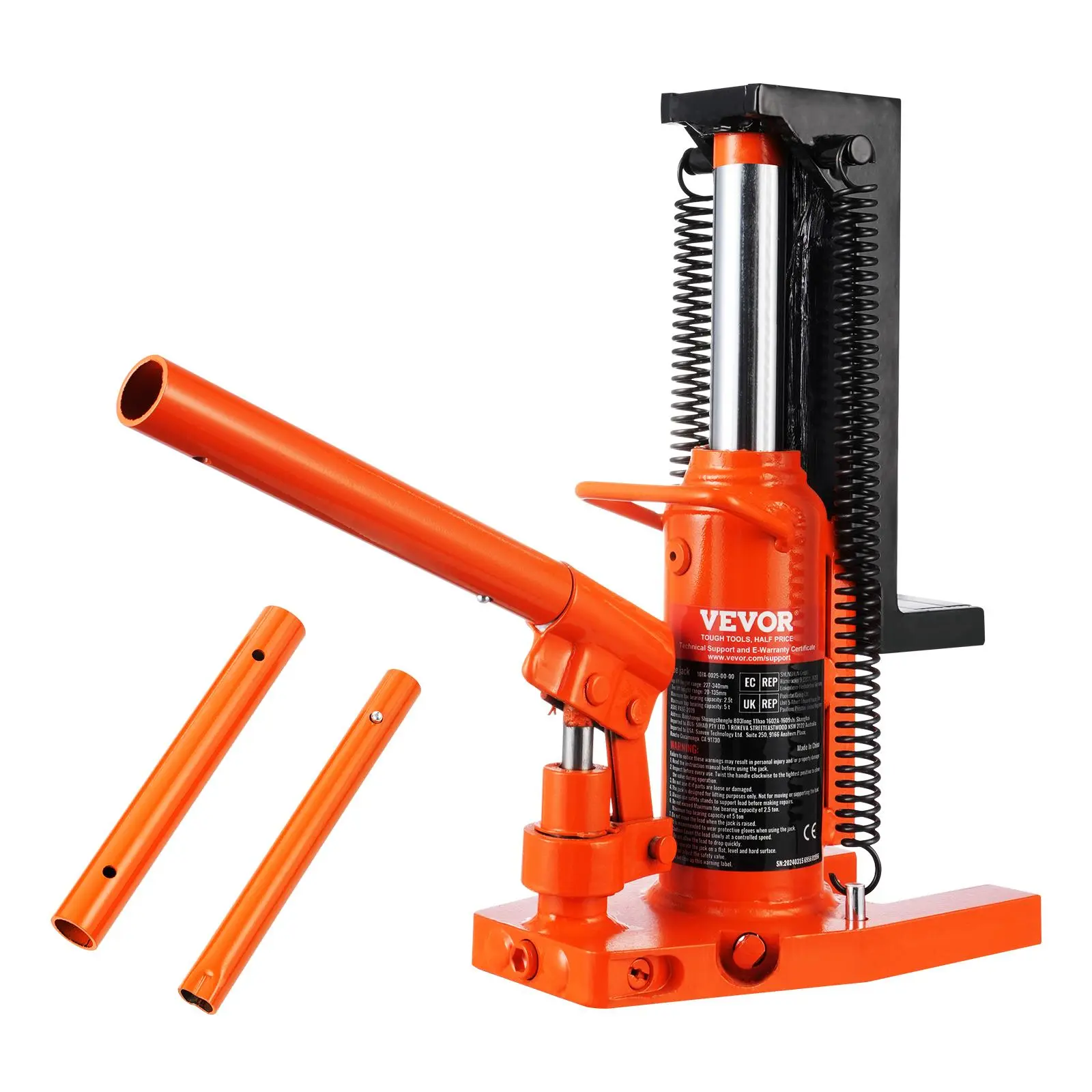 【BackToSchool】VEVOR Hydraulic Toe Jack, 2.5 Ton On Toe Toe Jack Lift, 5 Ton On Top Lift Capacity Machine Jack, 0.8-5.3 in Toe Height, 8.9-13.4 in Top Height, Air Hydraulic Claw Jack for Machinery, Industry