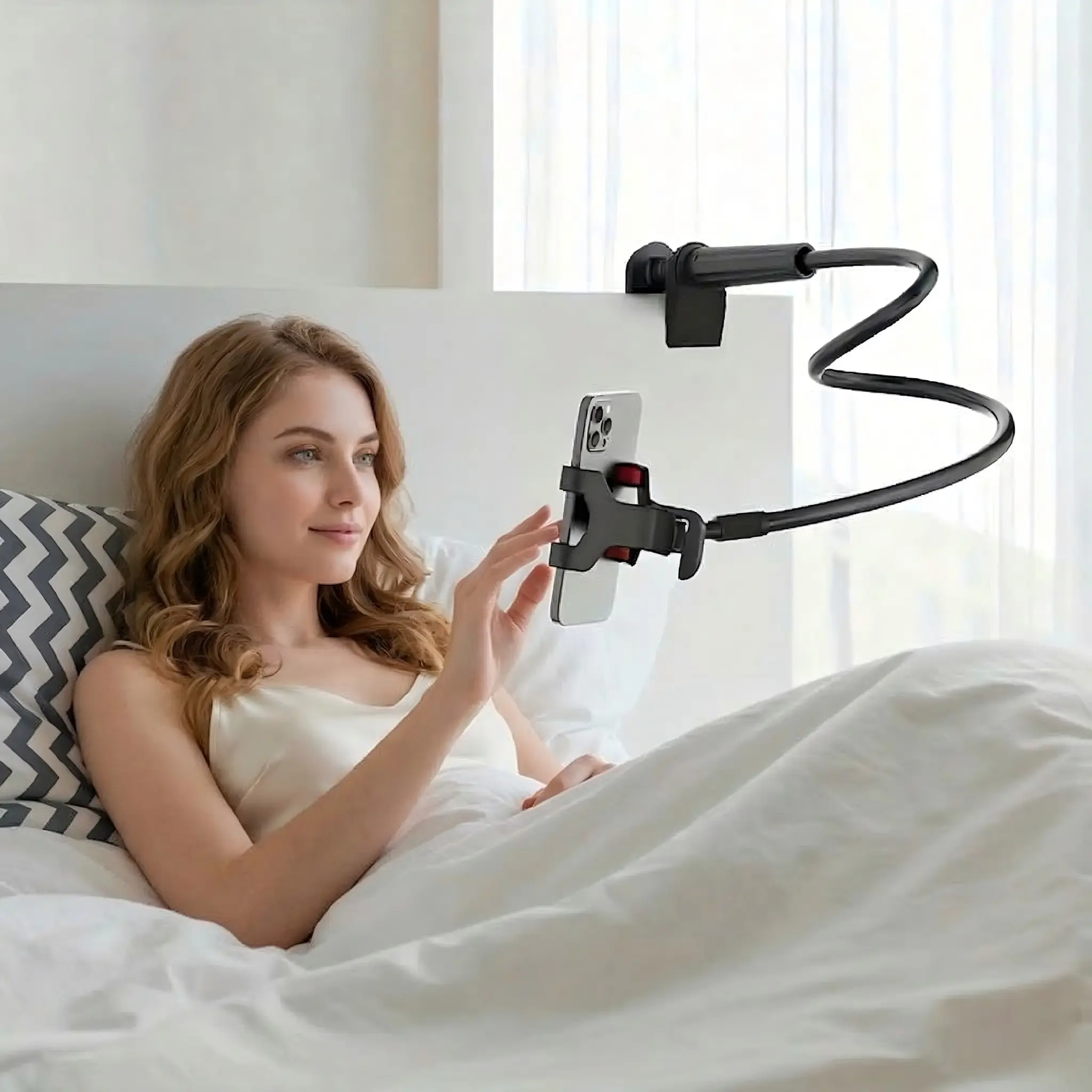 Gooseneck Phone Holder, Smartphone Holder for Bed, Cell Phone Holders - Cell Phone Mount Clamp Clip, Flexible Long Arm, Overhead Cellphone Mount for Desk Headboard Bedside, Gifts for iPhone 18 Pro Max, 17 16 15 14 Pro Max  Air and 4-7" Phone