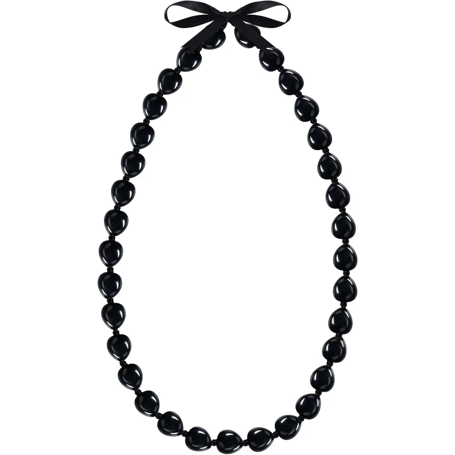 Graduation Kukui Nuts Lei Necklace 37 Inch 2025 Graduation Gift Chunky Acrylic Hawaiian Necklace with Ribbon Bow Closure for Women Men