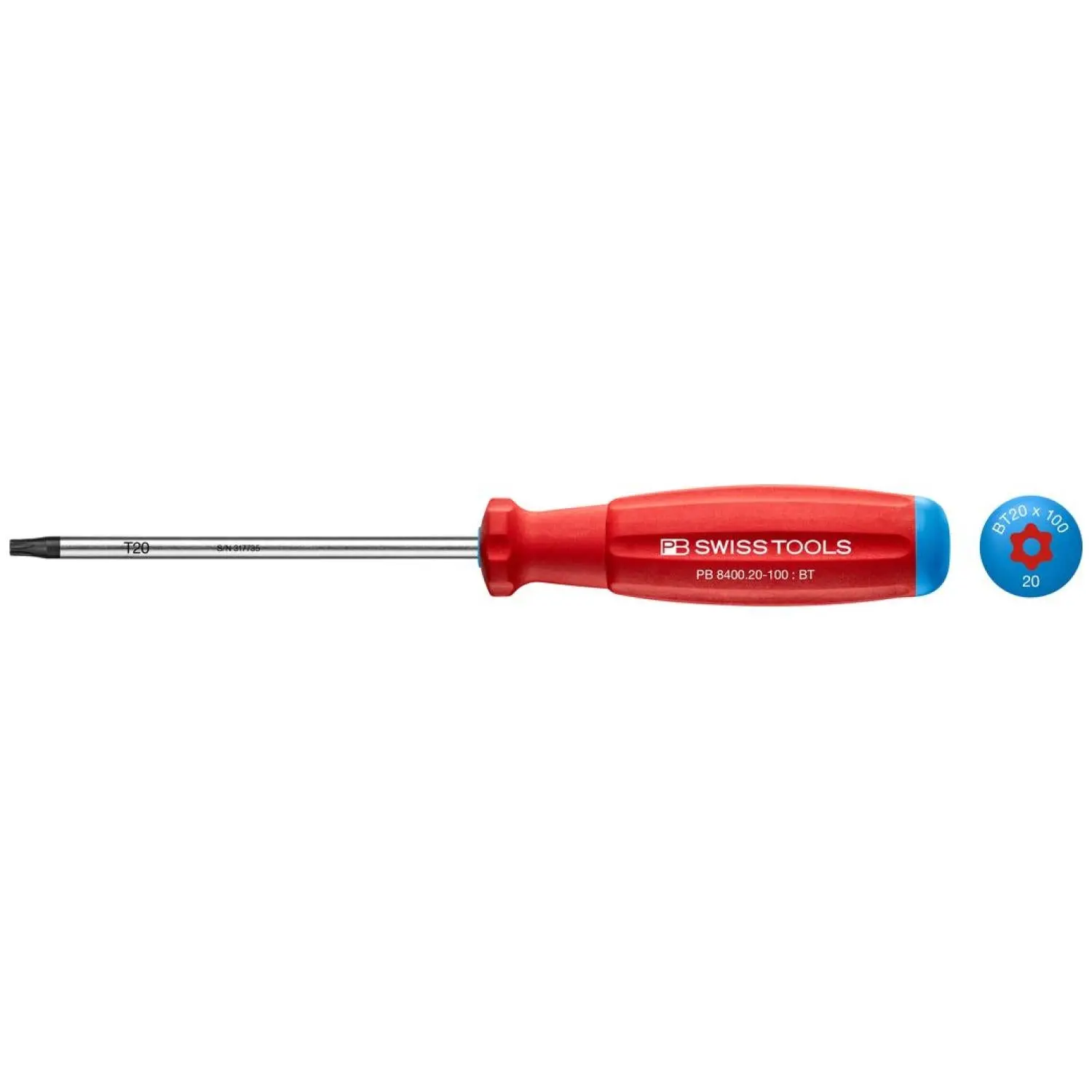 PB Swiss Tools PB 8400.B 20-100 * SwissGrip Screwdriver, TORX® With Bore Hole, Size T20